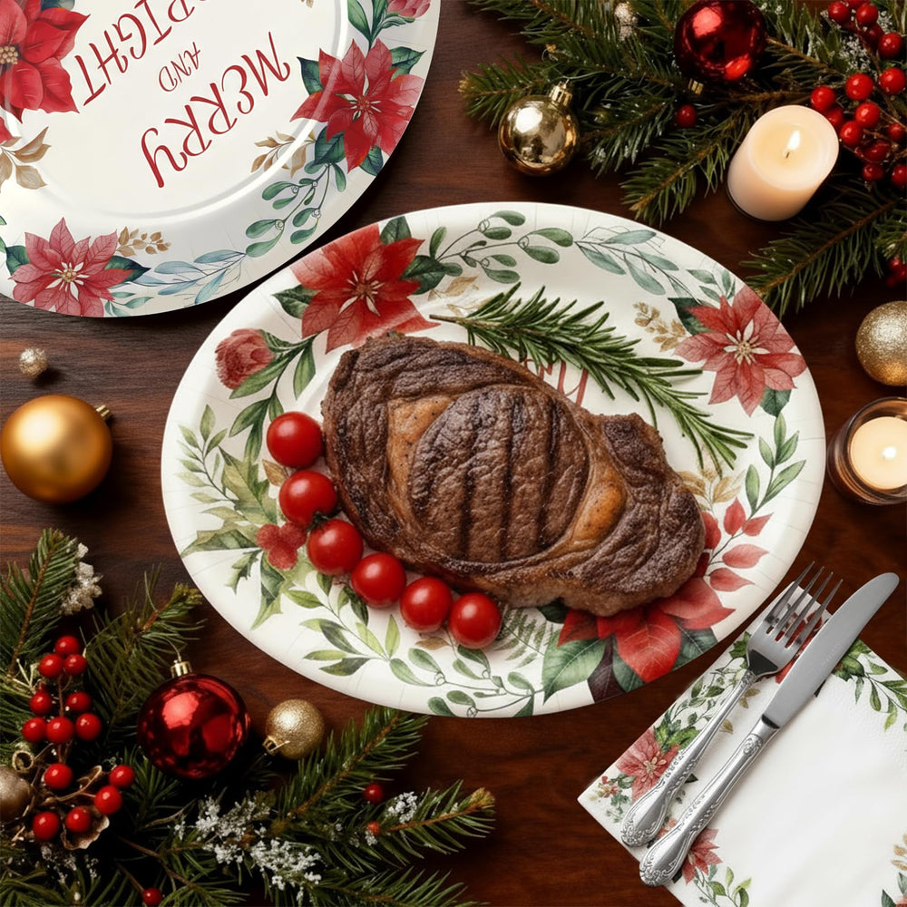 OuMuaMua Merry Christmas center print on plates for seasonal ambiance.
