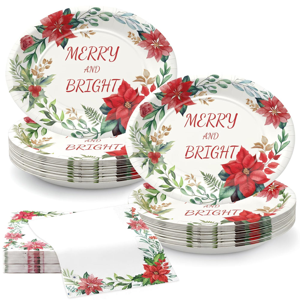 OuMuaMua oval Christmas plates with poinsettia pattern for festive dining convenience.