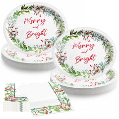 OuMuaMua Merry and Bright 12-inch plates with holly berries for festive holiday dinners.