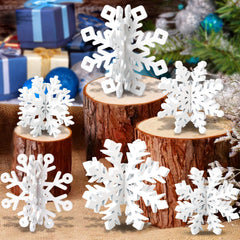 OuMuaMua snowflake wooden centerpiece assembled, perfect for a festive table setting.
