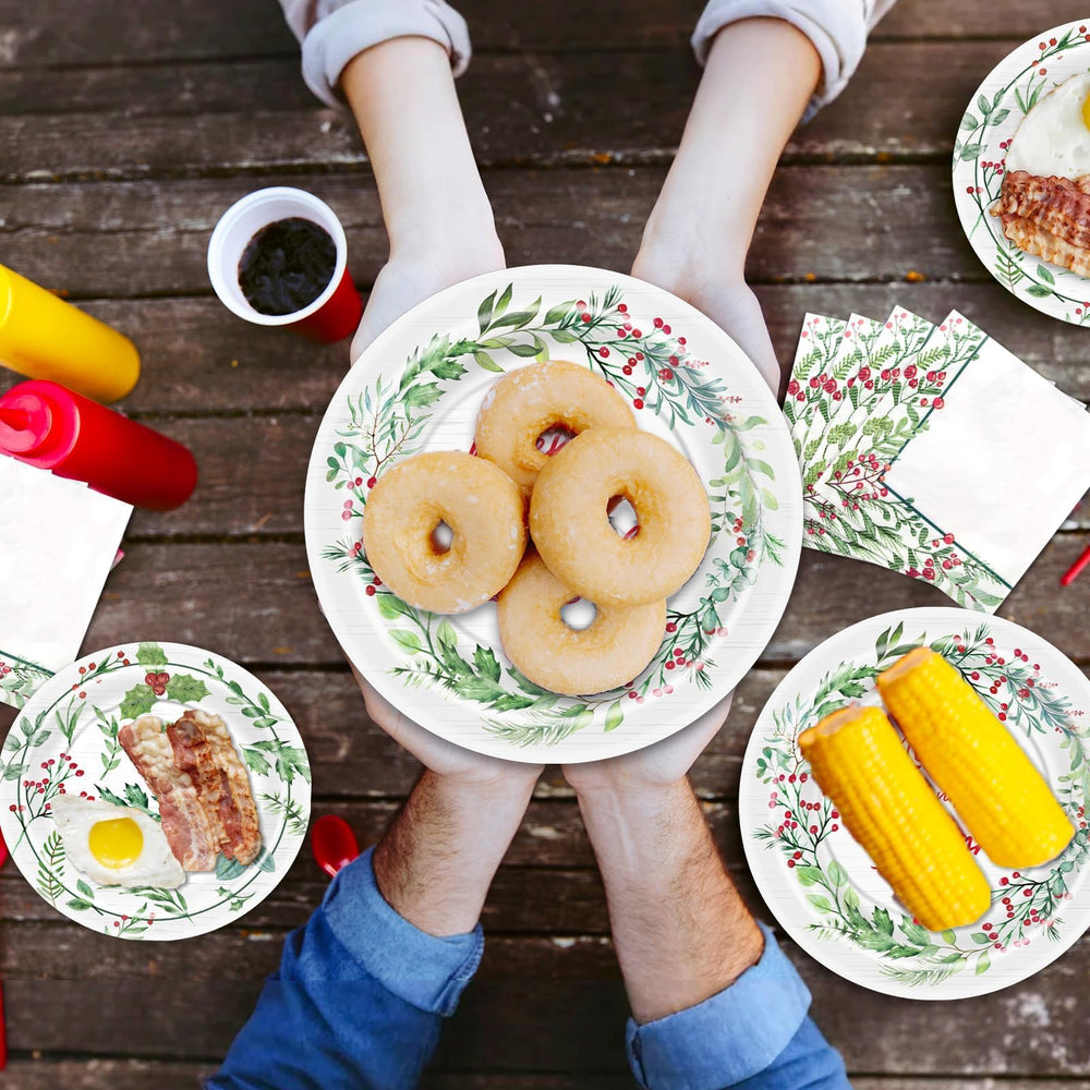 OuMuaMua 300gsm heavyweight paper plate, strong leak-proof dinnerware.