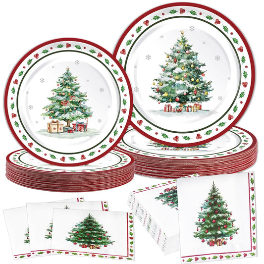 OuMuaMua Christmas tree dinner plates showcase a festive pattern for easy holiday dining.