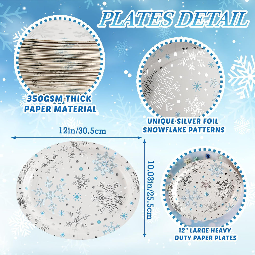 OuMuaMua silver-foil snowflake detail enhances table decor for photos.