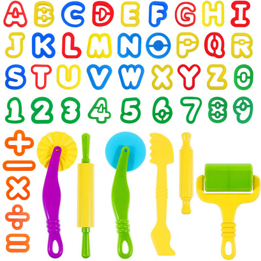 Oun Nana alphabet cutters for early literacy and colorful dough play.