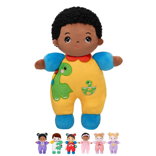 OUOZZZ 10-inch soft black boy doll with dinosaur theme for safe play