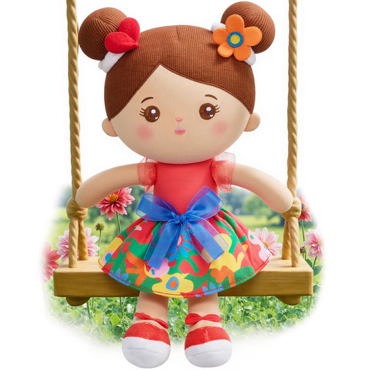 OUOZZZ 12.6-inch soft baby doll with brown skin, full-body view for safe play.