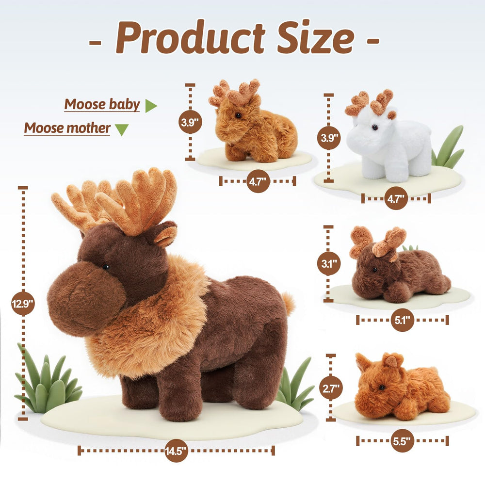 OUOZZZ Four removable baby calves inside mama moose encourage fine motor play.