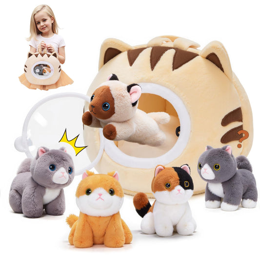 OUOZZZ cat stuffed animal house with five kittens for imaginative play