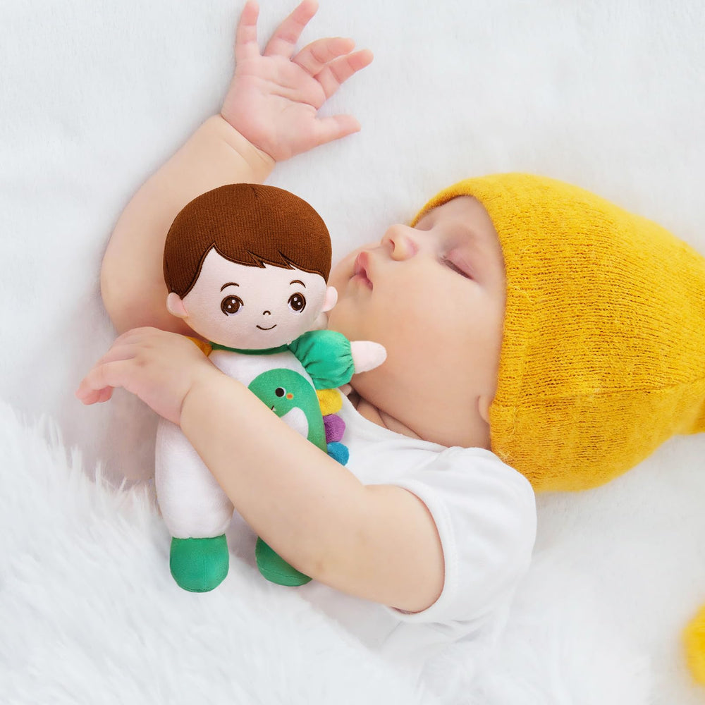 OUOZZZ dinosaur themed doll on a nursery shelf as decor and buddy