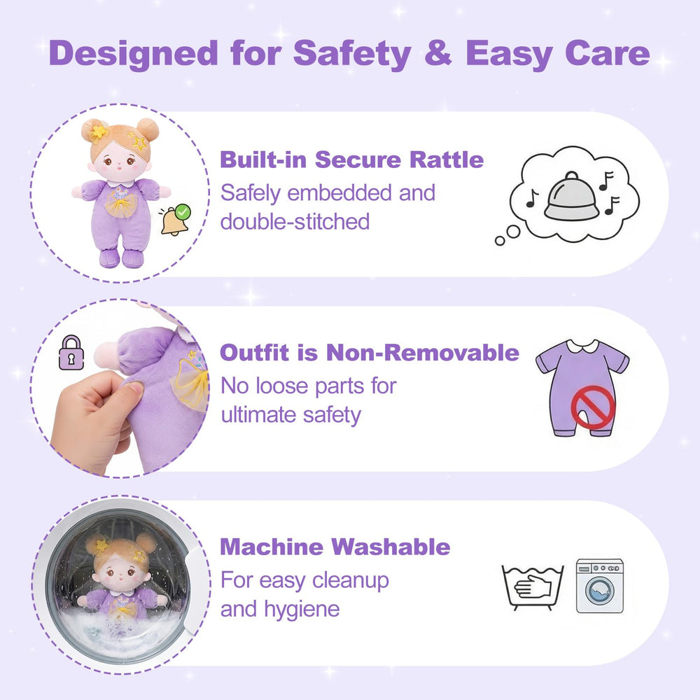 OUOZZZ Doll close-up on fabric edge emphasizes durable, machine-washable fabric.