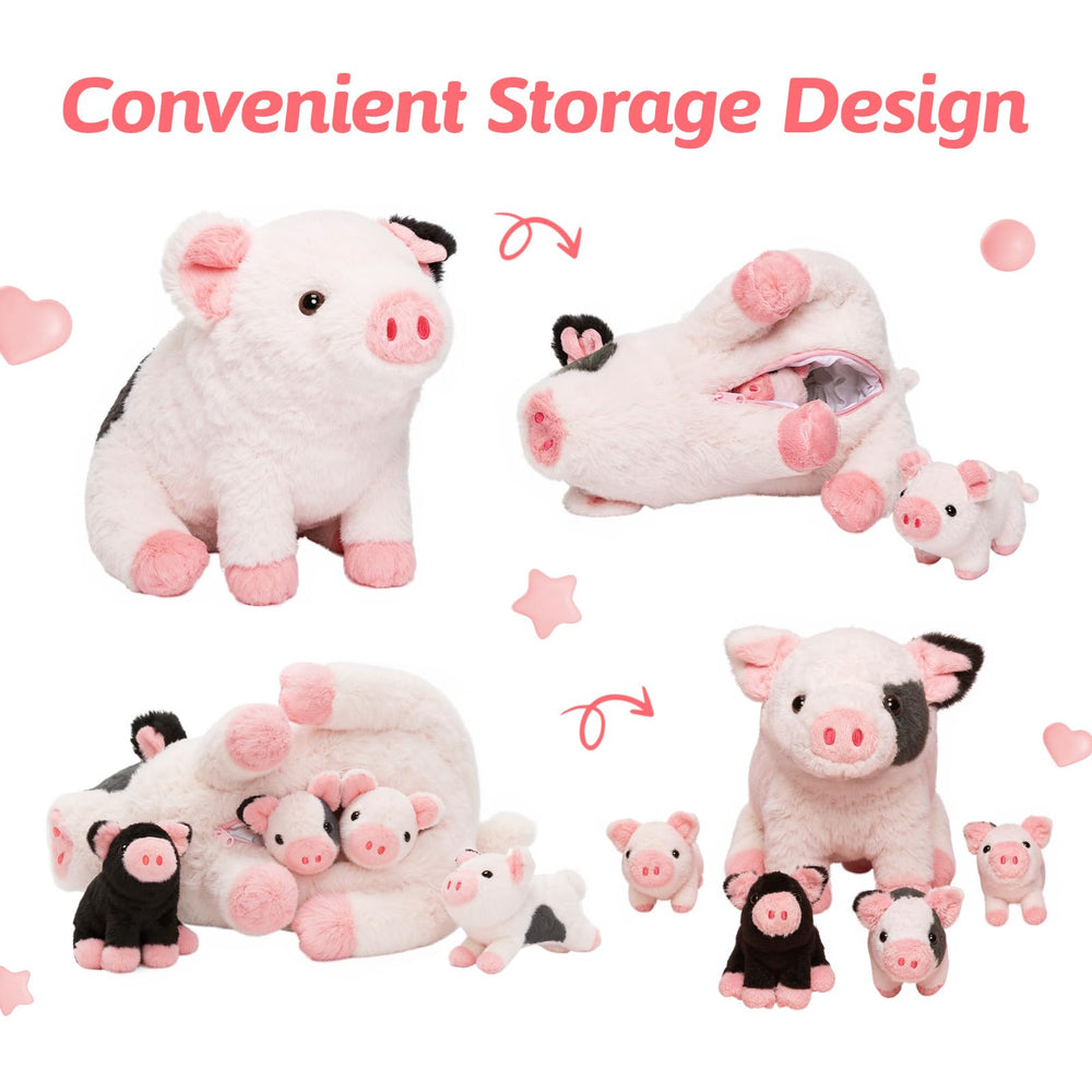 OUOZZZ mama pig plush showing piglets inside tummy for surprise play.