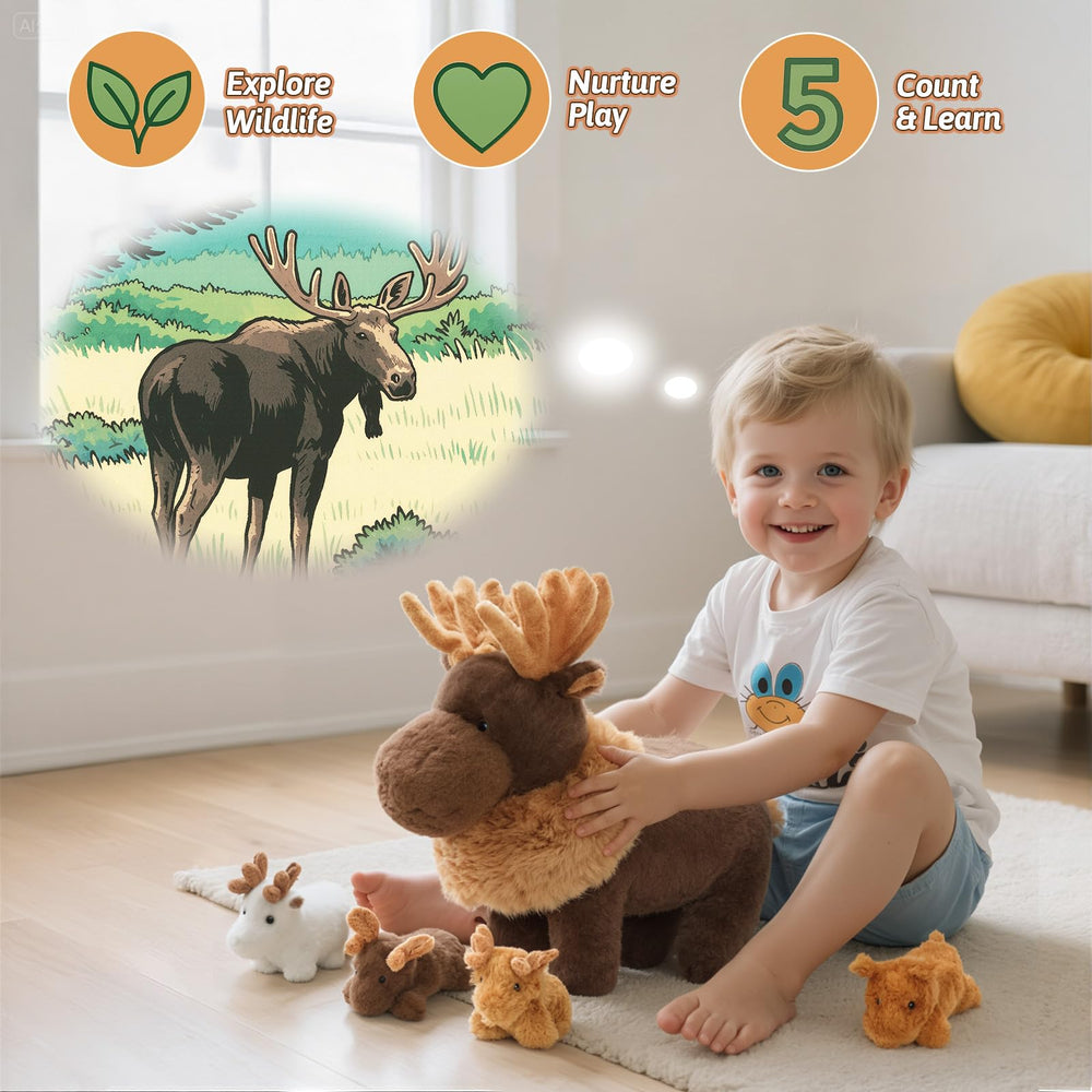 OUOZZZ Mama Moose wearing a festive scarf for holiday storytelling.