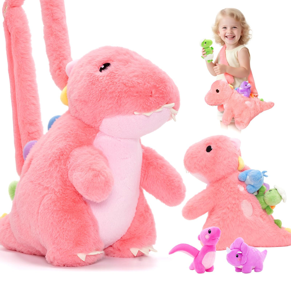 OUOZZZ pink dinosaurs inside zipper opening four tiny plush dinos for gift surprise