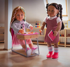 Our Generation school desk set desk storage open helps keep supplies neatly within reach.