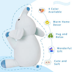 Face detail shows a friendly expression from the OurHonor weighted elephant plush.