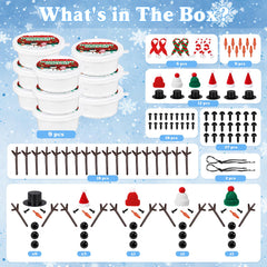 Outivity snowman accessories showcase hats, scarves, and buttons for personalized designs.