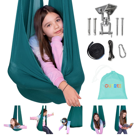OUTREE sensory swing with 360° swivel hanger enabling versatile, calming play.
