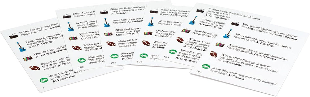 Outset Media 80s 90s Trivia box opened, components visible for easy play.