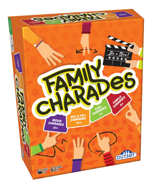 Outset Media Family Charades box with four games for instant family night fun.
