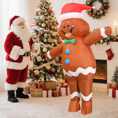 OVIFM Inflatable fan-equipped gingerbread costume, quick inflate for instant fun.
