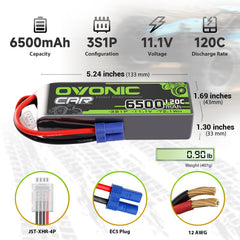 OVONIC 11.1V 3S LiPo pack delivers steady power for RC cars and planes.