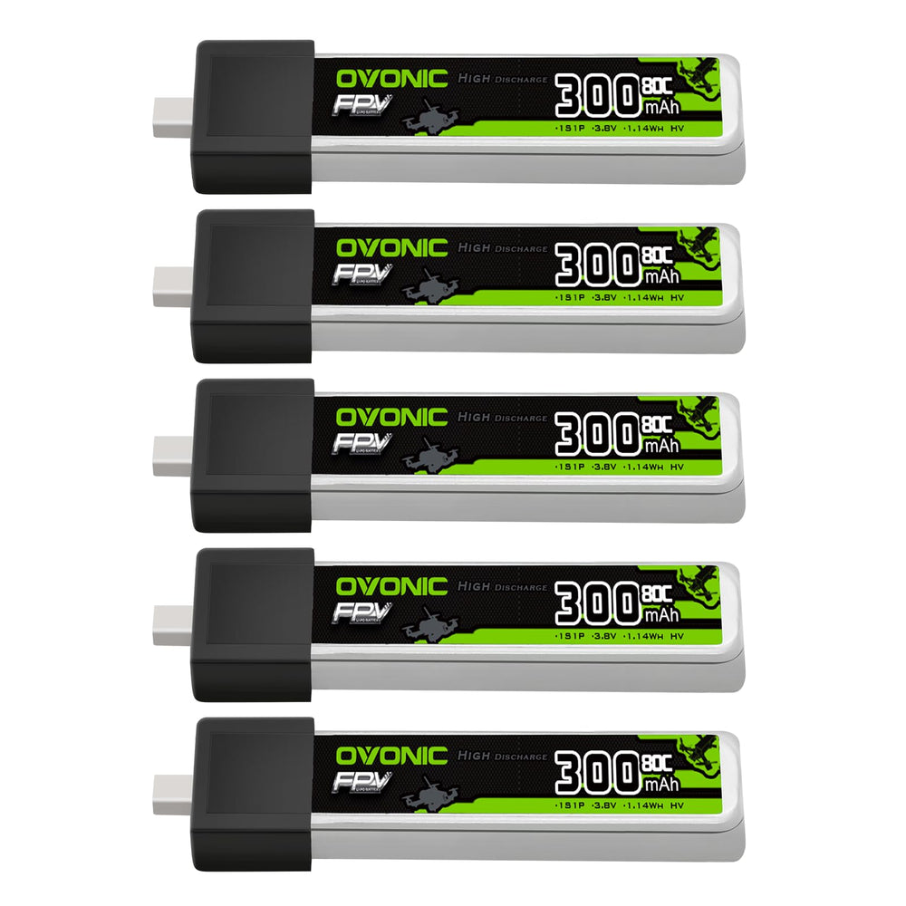OVONIC 1S LiPo battery with BT2.0 plug—front view, lightweight power for micro RC crafts.