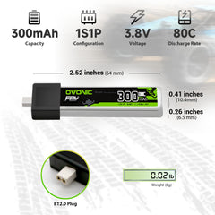 OVONIC 1S LiPo battery—side profile, compact design for tight RC fits.