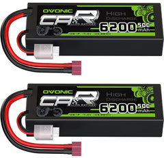 OVONIC 2S 6200mAh battery with Dean-style T connector for high-drain RC vehicles