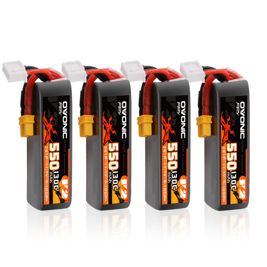 OVONIC 3S 550mAh LiPo with XT30, front view, delivers steady power for fast RC runs.