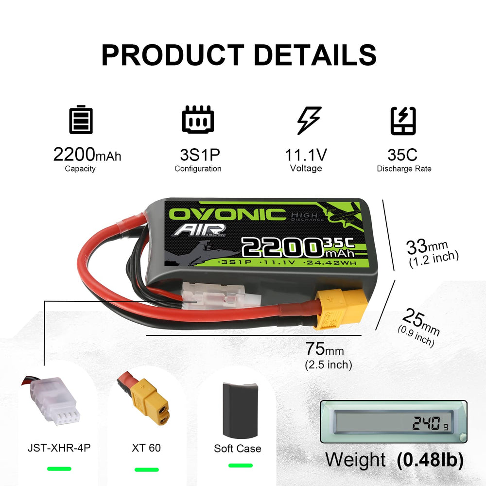 OVONIC 3s LiPo battery weight of 150g supports balanced flight and longer endurance.