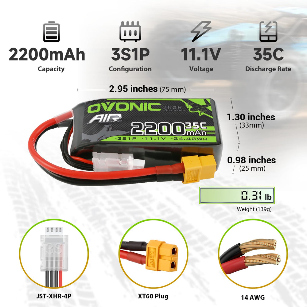 OVONIC 3S LiPo battery with XT60 connector for reliable power.