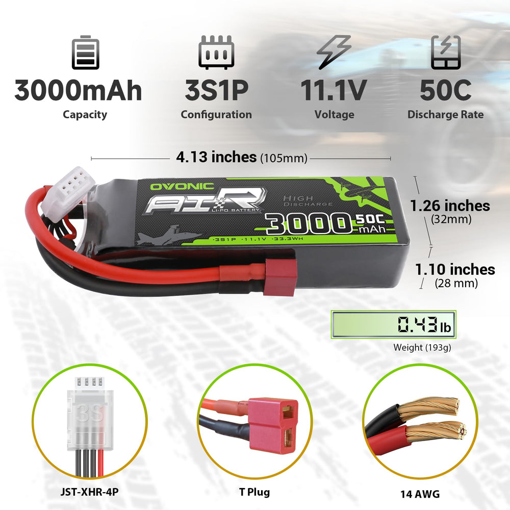 OVONIC 50C discharge rate highlights power for high-demand RC models.