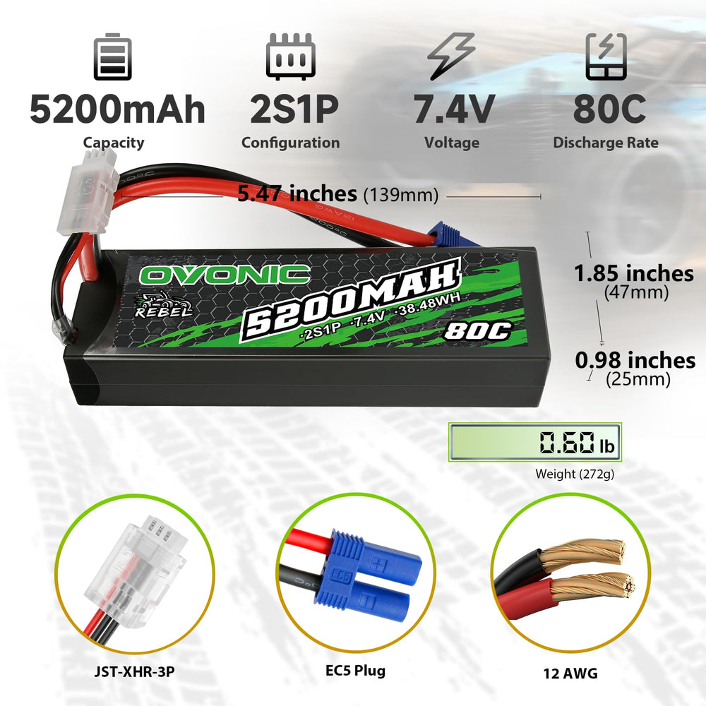 OVONIC 80C 2S battery shown in side view for compact fit
