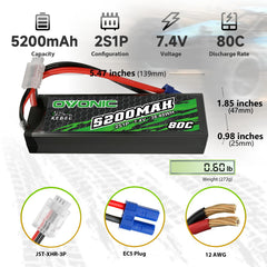 OVONIC 80C 2S battery shown in side view for compact fit