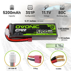 OVONIC Deans T connector on battery for secure power connections.
