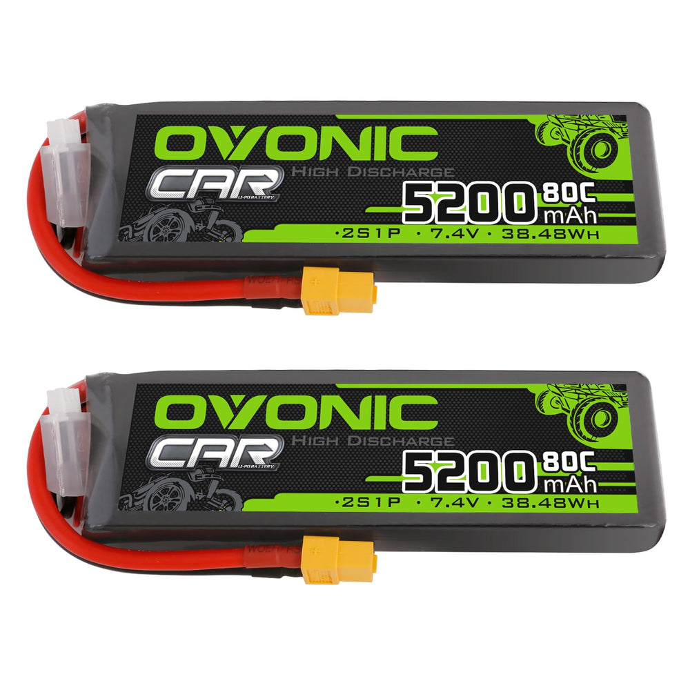 OVONIC 2S LiPo battery with XT60 connector for high-performance RC models.