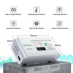OVONIC Mate2 back panel highlights safety protections and power input