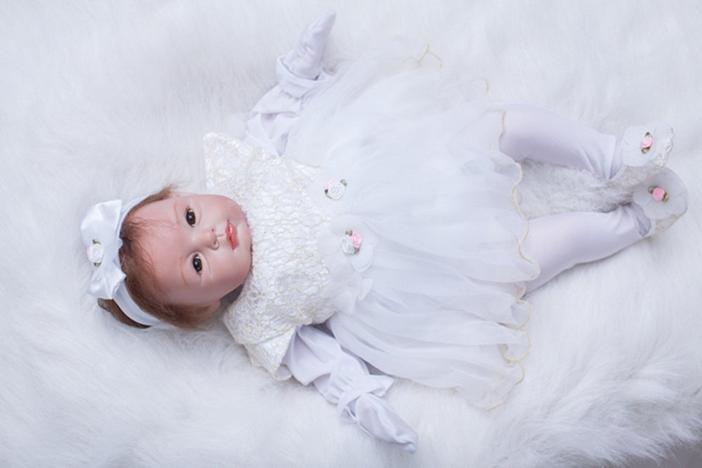 OYESY Reborn white dress on doll for a bright look in photos