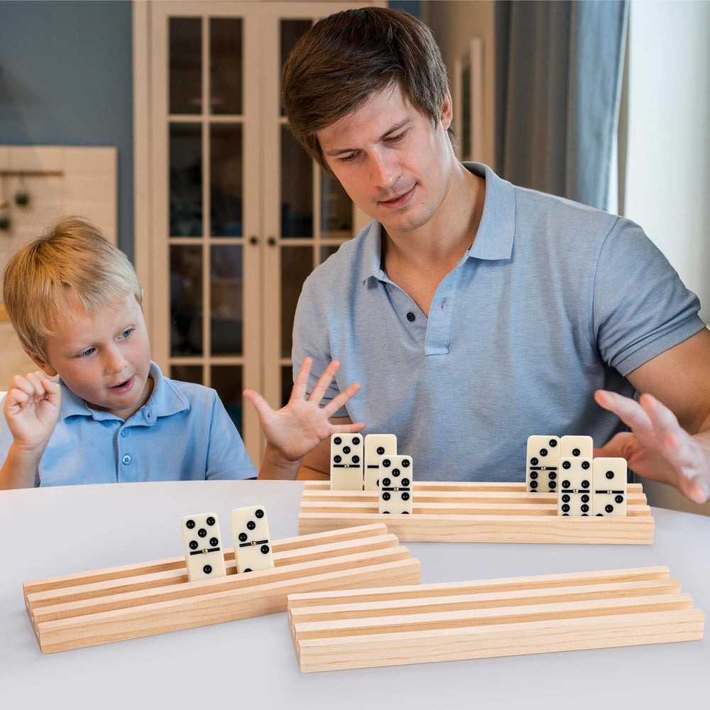 OZFRHO durable racks help keep dominoes organized during play.