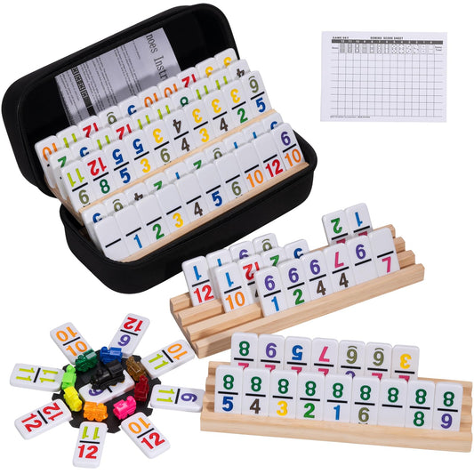 OZFRHO Mexican Train dominoes tiles, 91 pieces, bright colors for easy reading during play