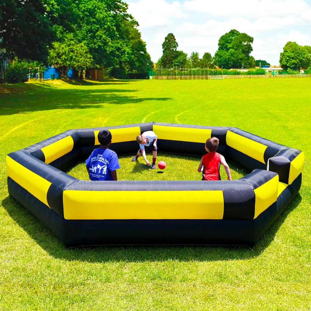 OZIS Gaga Ball Pit 15ft built-in blower in action for quick setup.