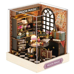 OZJAY Moon Magic dust-proof cover on dollhouse for dust resistance and display.
