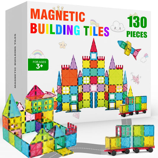 Paaxido magnetic tiles 130pcs kit inspires open-ended construction for kids.