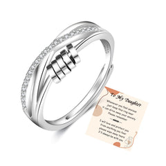 PABBEU To My Daughter sterling silver beads close-up, soothing fidget ring for stress relief