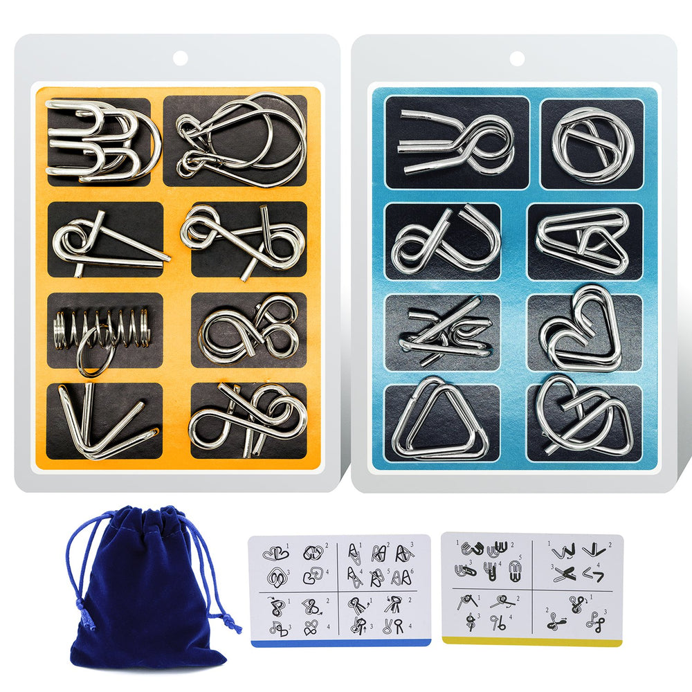 Padike 16-piece metal wire puzzle collection for brain-teasing challenges.