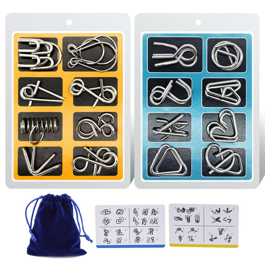 Padike 16-piece metal wire puzzle collection for brain-teasing challenges.