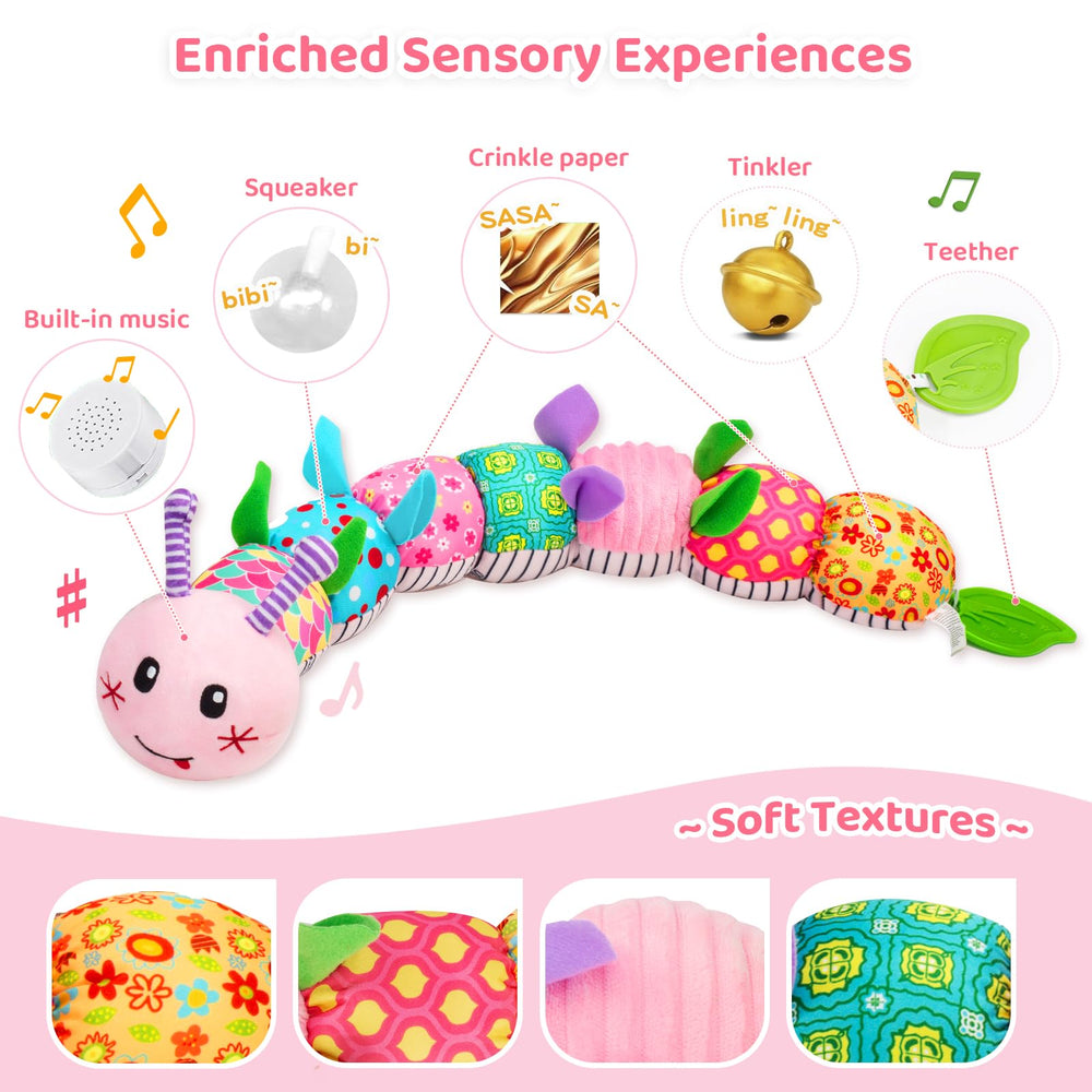 Padonise caterpillar rattle and teether for early sensory exploration