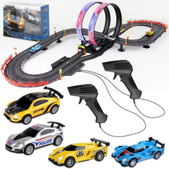 Pafolo slot car track 19ft with LED track layout for intense family races.