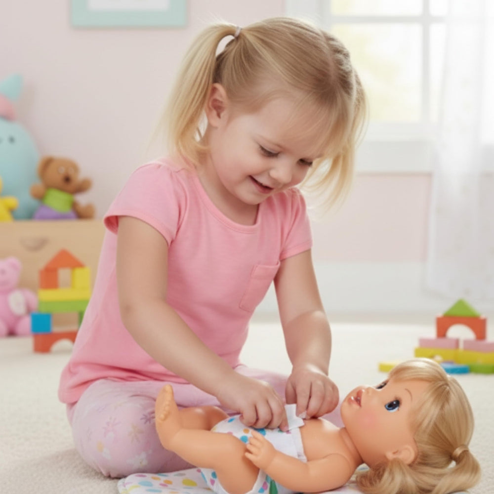 Bright, colorful Pail Buddies diapers for doll care play.