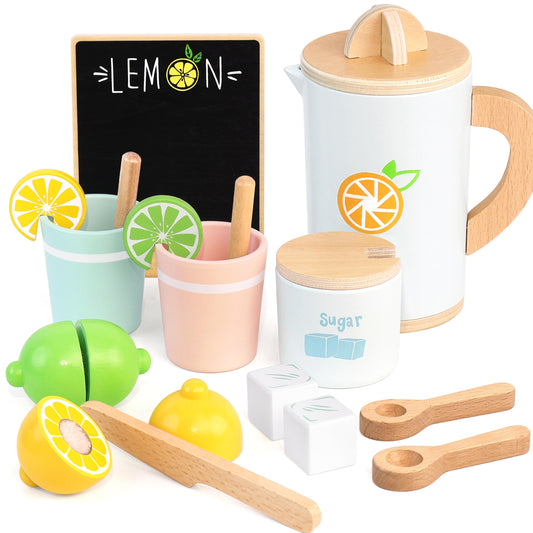 PairPear wooden lemonade stand play set for imaginative pretend play.